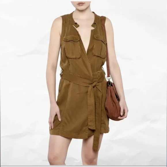 Free People Sleeveless Desert Delight Olive Utility Cargo Wrap V Neck Mini Dress - Picture 4 of 9